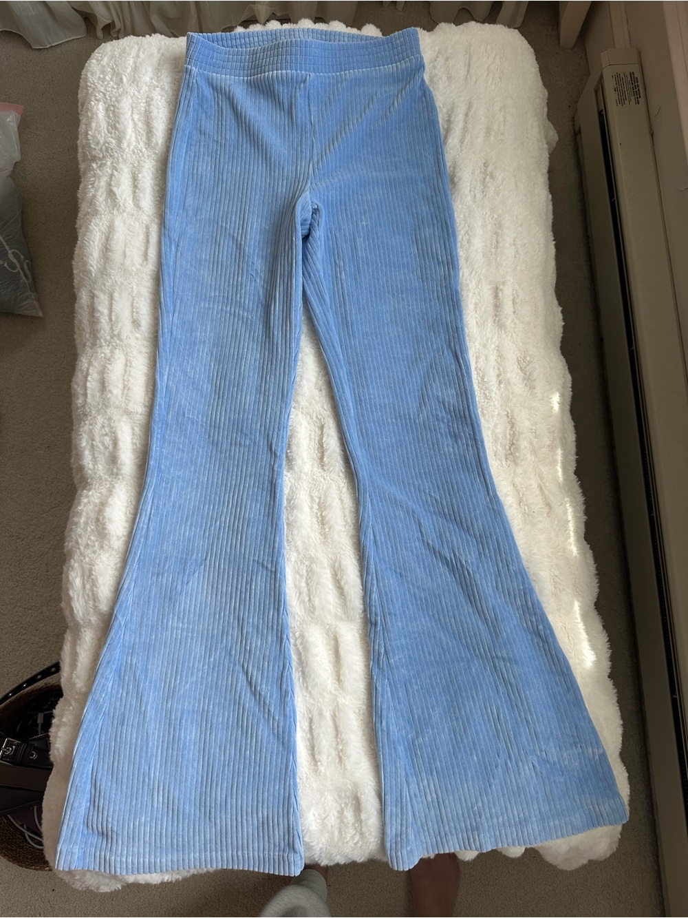 Aerie Groove On Velour High-Waisted Flare Pant - Light Blue Size S - Picture 2 of 7
